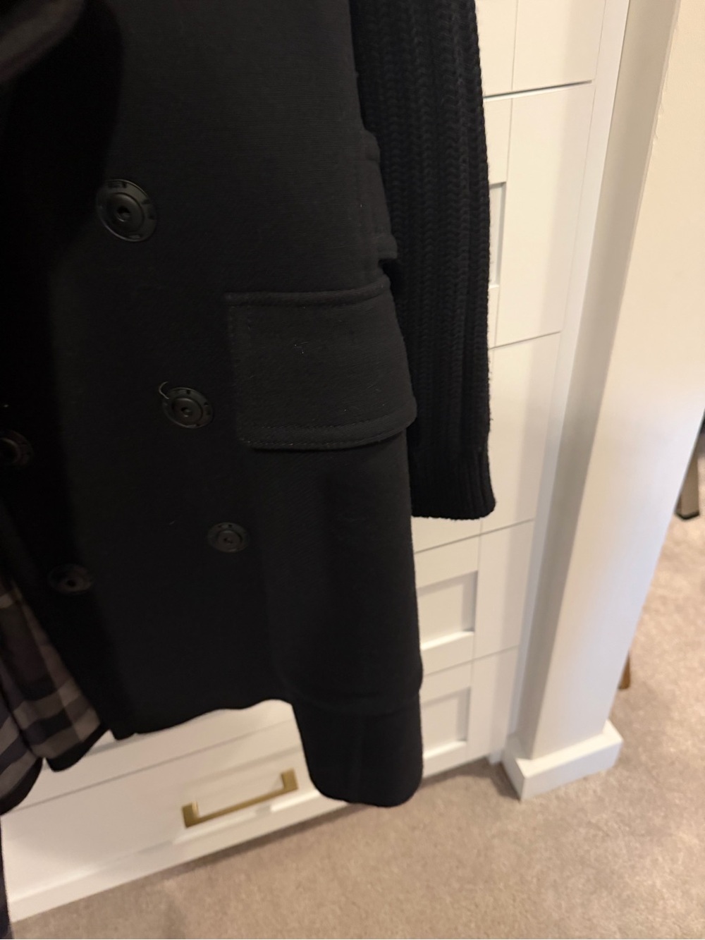 Burberry Black Wool-Blend Trench Coat with Knit Shawl Collar - Picture 5 of 8